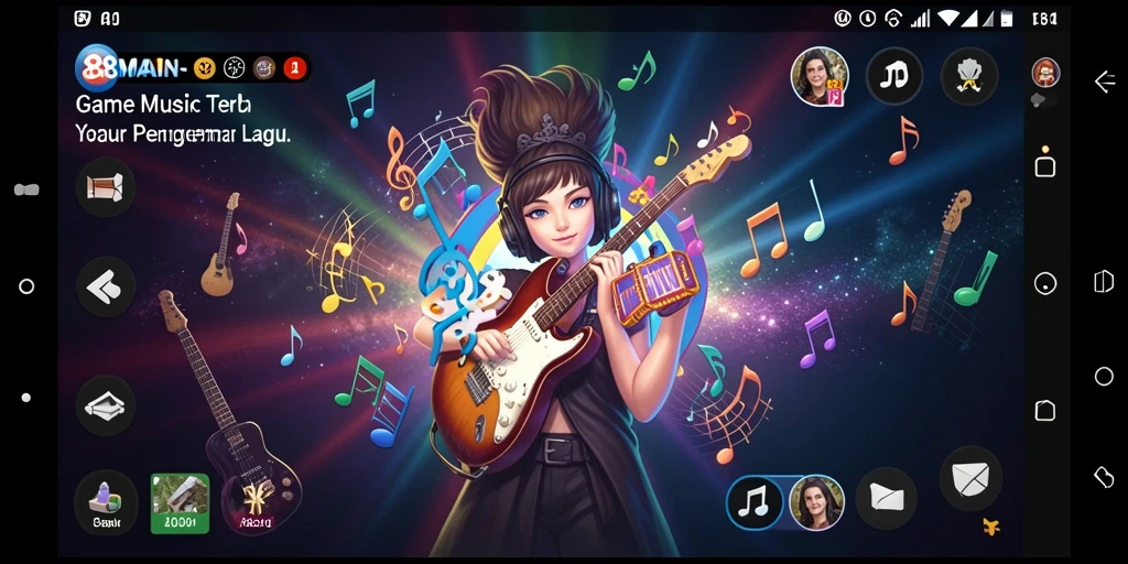 Tampilan gameplay interaktif aplikasi 88MAIN menampilkan pengguna menikmati musik.