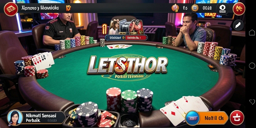 Tangkapan layar LETSTHOR menampilkan aksi poker yang seru dan mendebarkan.