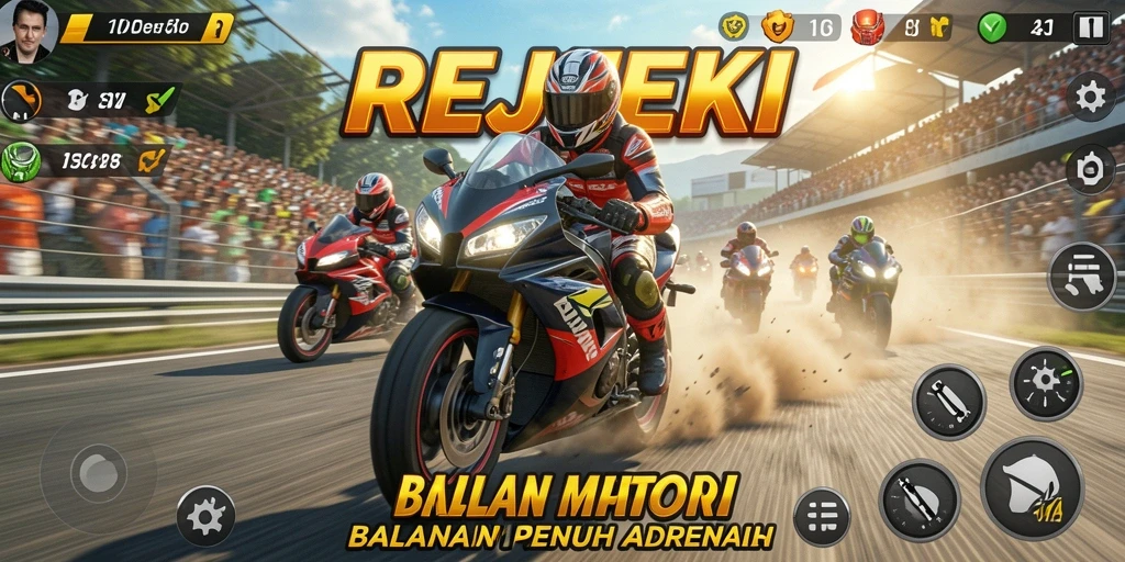 Tampilan gameplay balapan motor yang mendebarkan dari REJEKI.