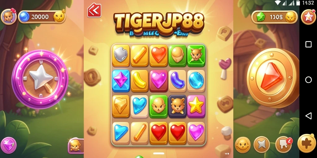 TIGERJP88 menampilkan gameplay match-3 yang menarik dan penuh warna.
