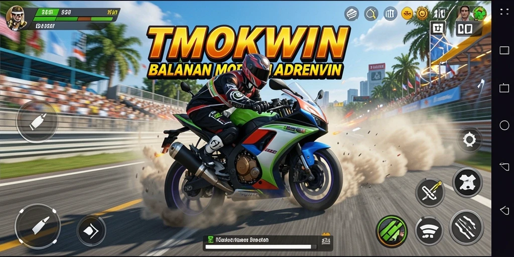Gameplay menegangkan dari TMOKWIN saat balapan motor.